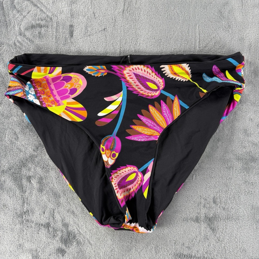 Trina Turk Bikini Bottom Size 14 Black Multicolor Floral Print Swimwear Women